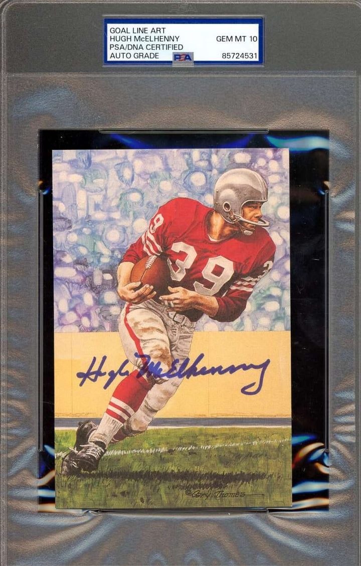 Hugh McElhenny Gem Mint 10 PSA DNA Signed Goal Line Art Card GLAC Autograph