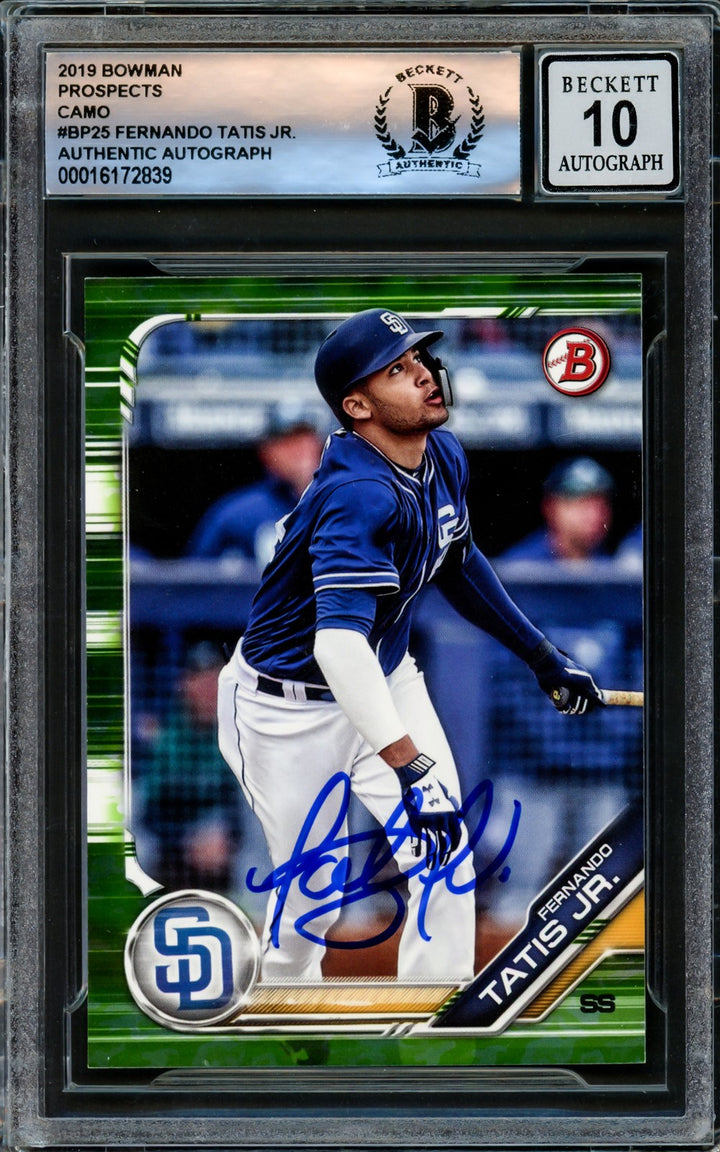 Fernando Tatis Jr. Signed 2019 Bowman Prospects Camo Green RC #BP25 San Diego