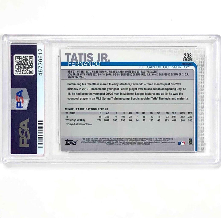 2019 Topps Chrome #203 Fernando Tatis Jr. RC Sepia Refractor rookie PSA 9 Mint
