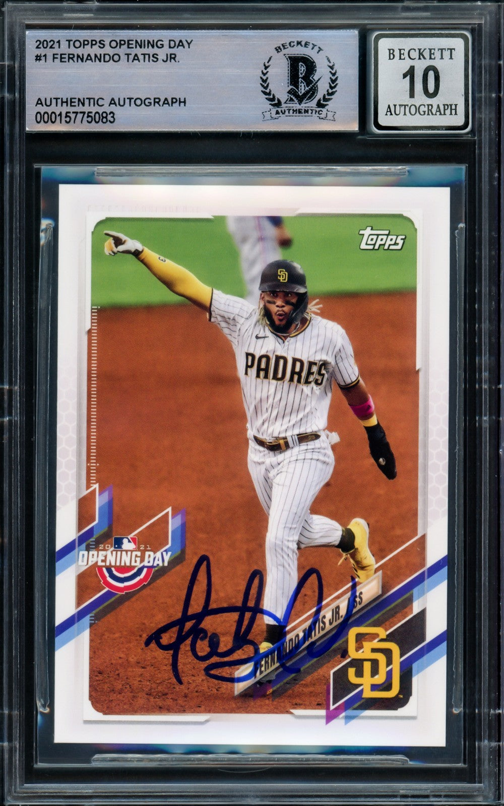 Fernando Tatis Jr. Auto 2021 Topps Opening Day Card 1 Padres Auto GM 10 Beckett