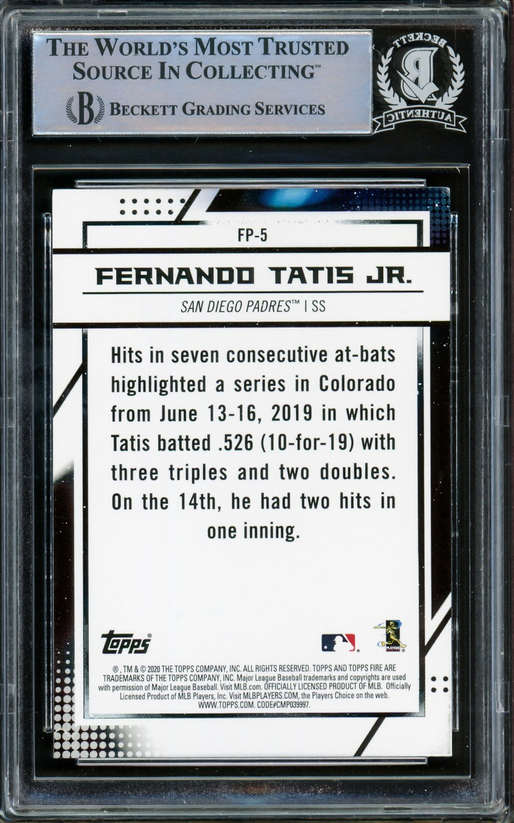 Fernando Tatis Jr. Signed 2020 Topps Chrome Fire National Baseball Card Day