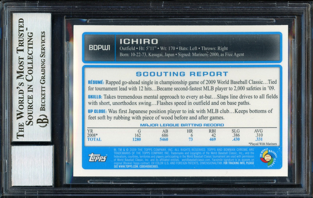 Ichiro Suzuki Signed 2009 Bowman Chrome Draft Card BDPW1 Japan Auto 10 Beckett
