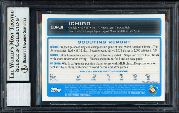 Ichiro Suzuki Signed 2009 Bowman Chrome Draft Card BDPW1 Japan Auto 10 Beckett