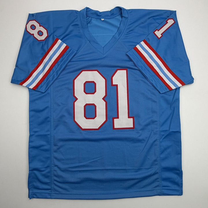 Autographed/Signed Ernest Givins Houston Blue Football Jersey JSA COA