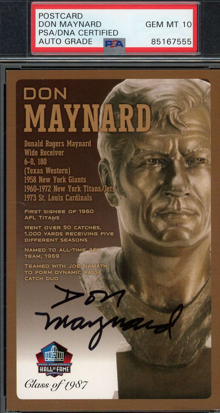 Don Maynard Gem Mint 10 PSA DNA Signed HoF Bronze Bust Postcard /150 Autograph