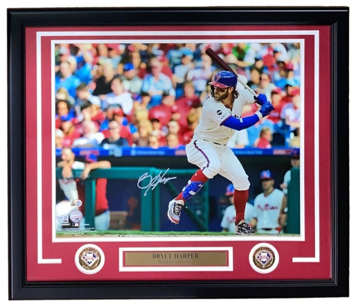 Bryce Harper Signed Framed 16x20 Phillies Cream Jersey Photo Fanatics+MLB