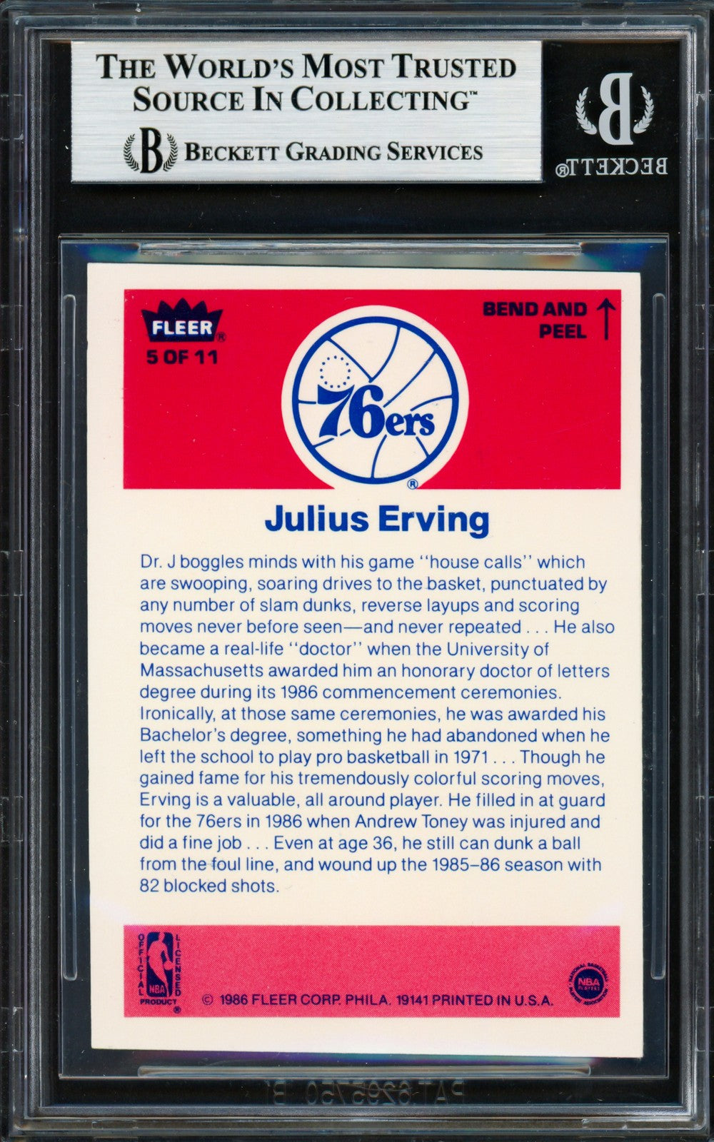 Julius Dr. J Erving Signed 1986-87 Fleer Sticker Card 5 76ers Beckett