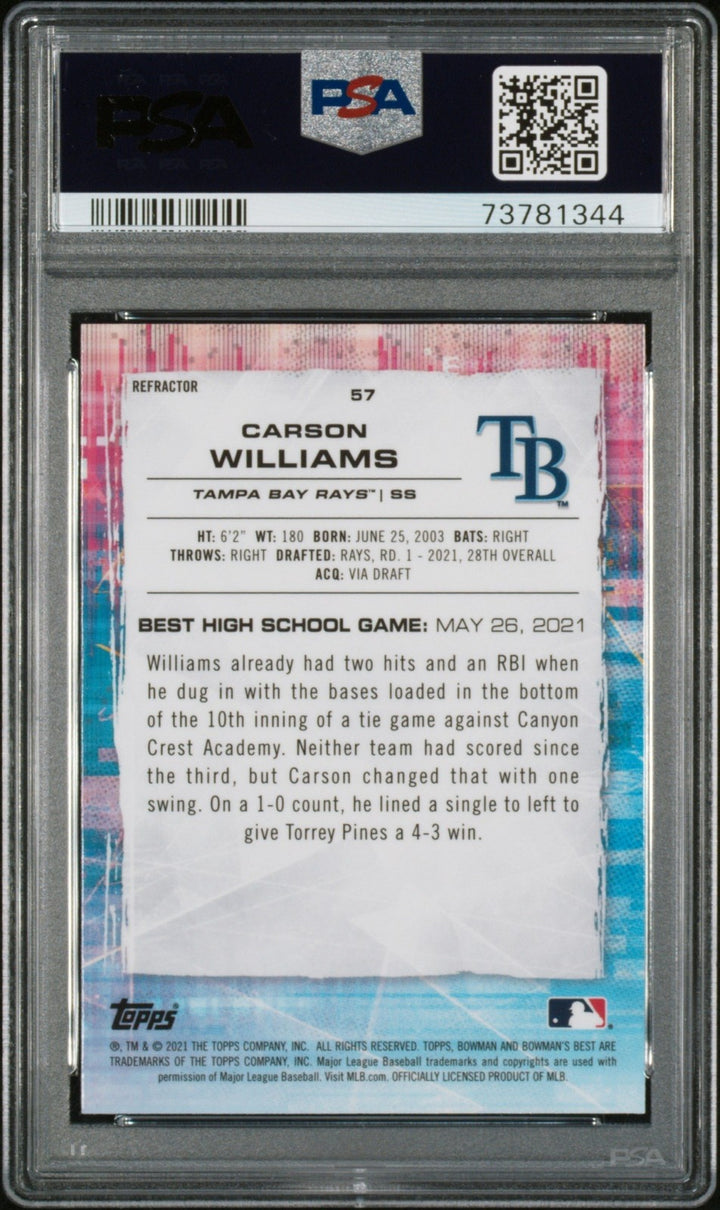 Graded 2021 Bowmans Best Carson Williams #57 Refractor RC Card PSA 10