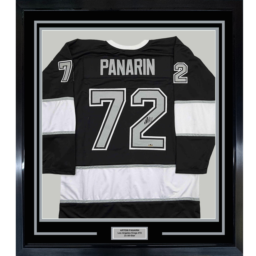 Framed Facsimile Autographed Artemi Panarin 35x39 Los Angeles Blk Reprint Jersey