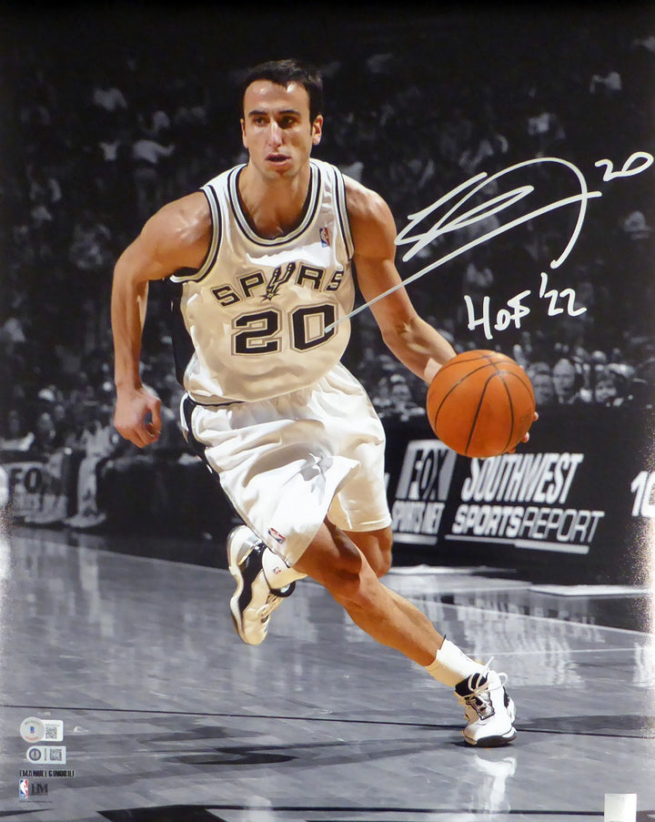 Manu Ginolbili Signed 16x20 Photo San Antonio Spurs "HOF 22" Beckett #WX48324