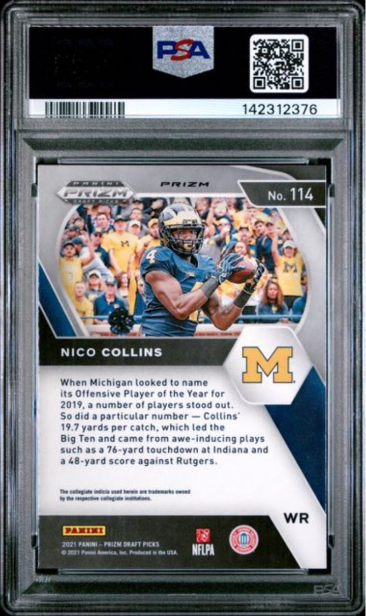 Graded 2021 Panini Prizm Draft Picks Nico Collins #114 RWB Rookie Card PSA 10