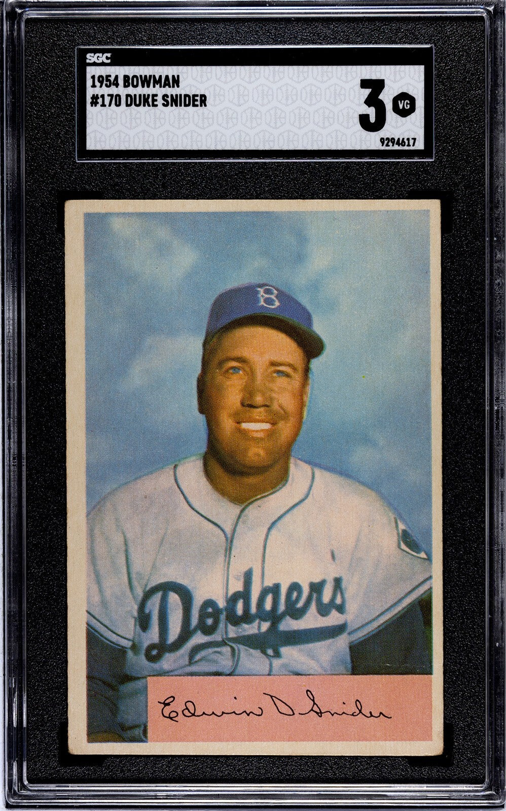 Duke Snider 1954 Bowman Card #170- SGC Graded 3 VG (Brooklyn Dodgers/HOF)