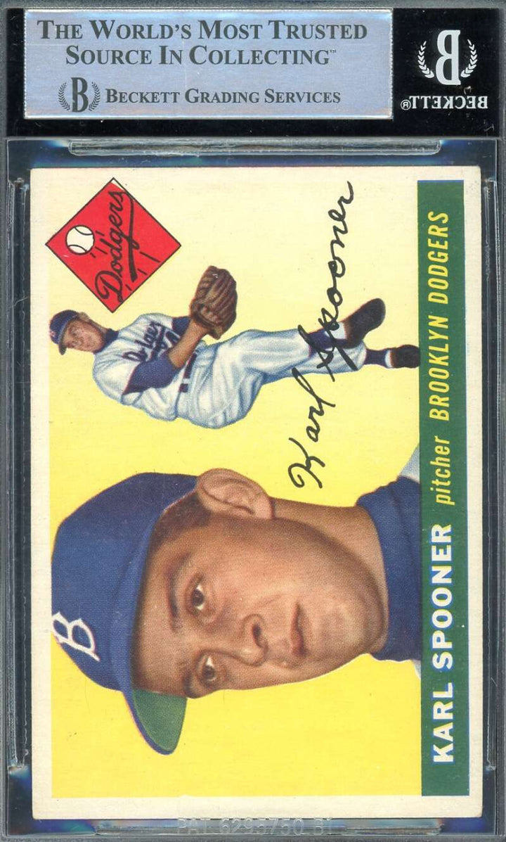 Karl Spooner Beckett BAS Signed 1955 Topps Autograph