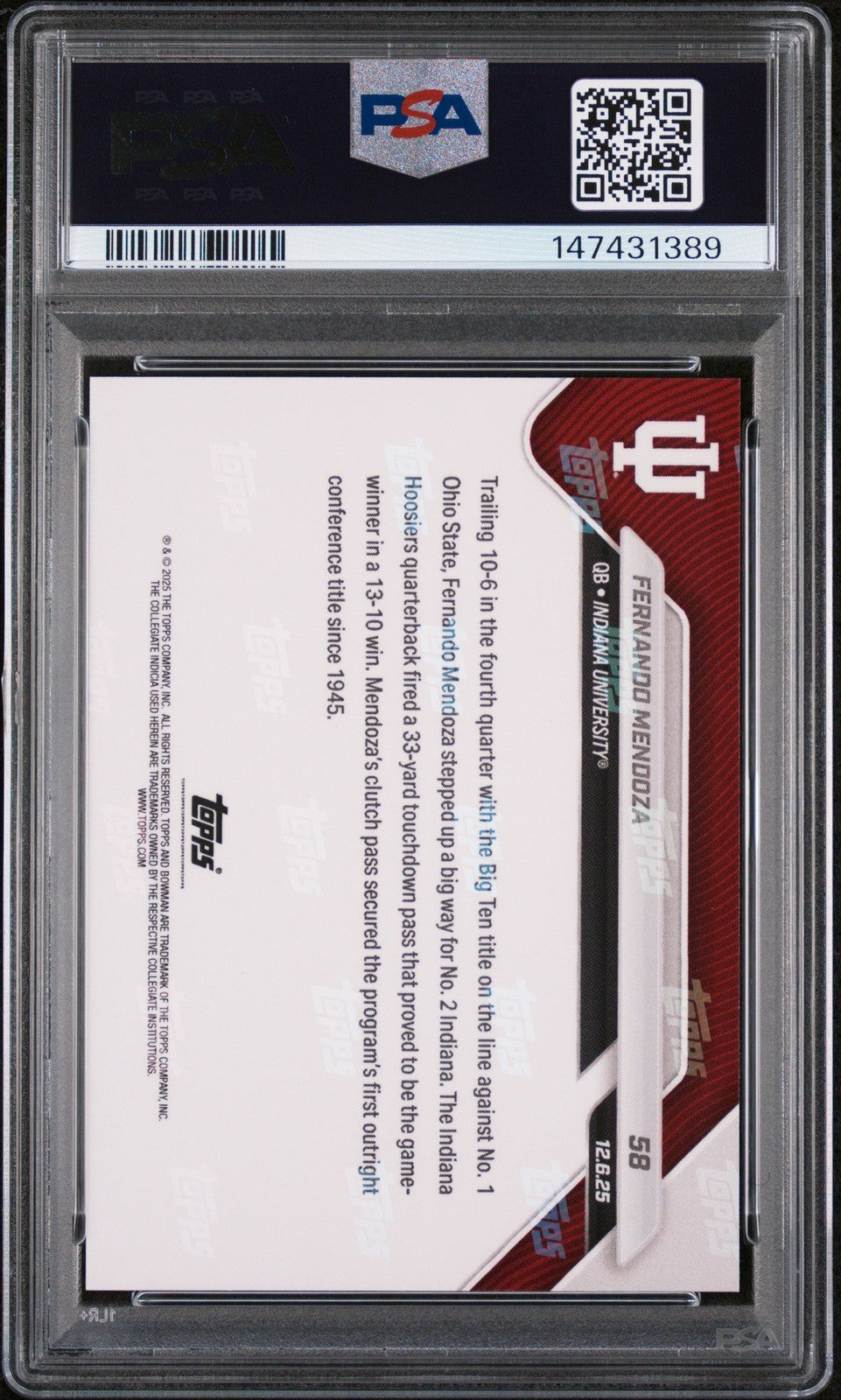 Graded 2025 Topps Bowman U Now Fernando Mendoza #58 Rookie RC Card PSA 9 Mint