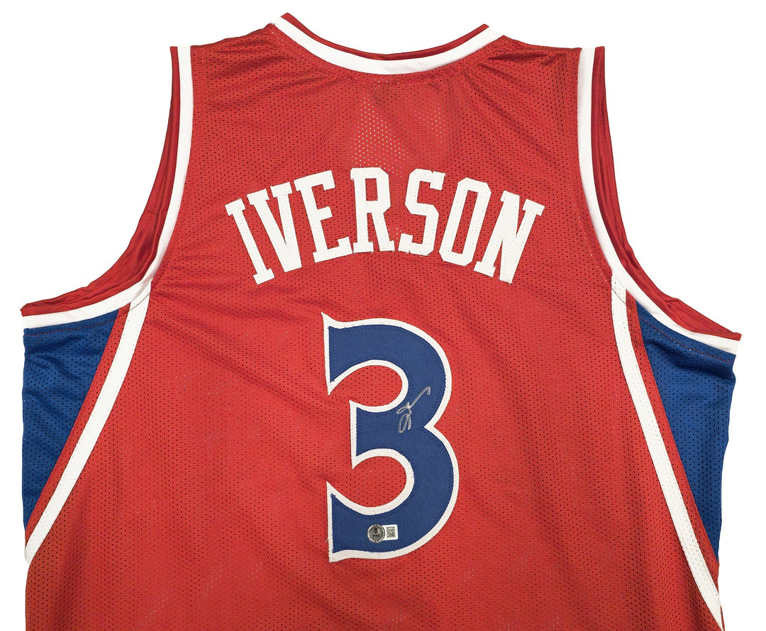 Philadelphia 76ers Allen Iverson Autographed Signed Red Jersey Beckett Witness