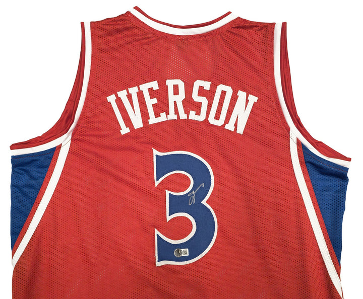 Philadelphia 76ers Allen Iverson Autographed Signed Red Jersey Beckett Witness