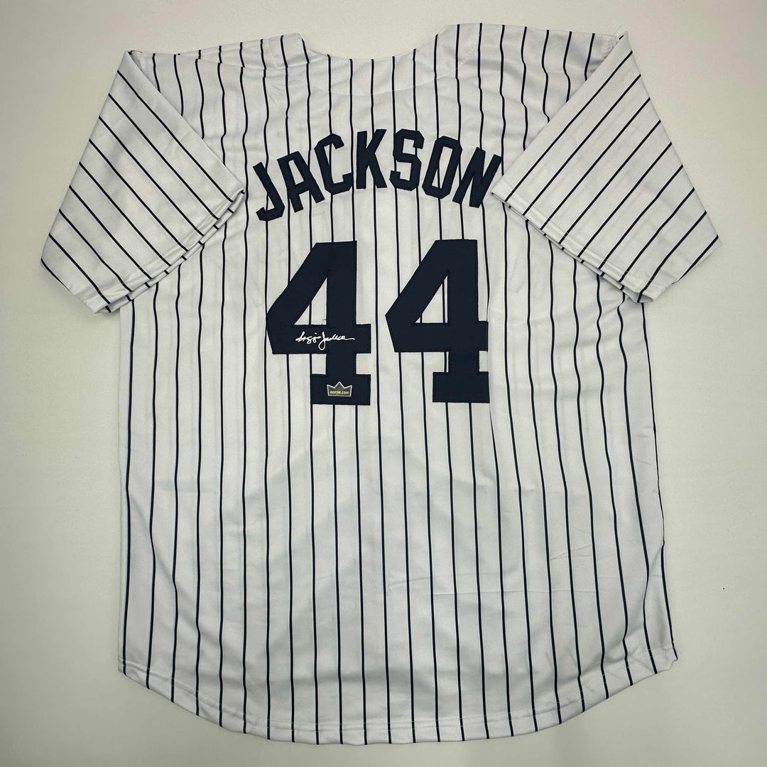 Facsimile Autographed Reggie Jackson New York Pinstripe Reprint Jersey Men's XL