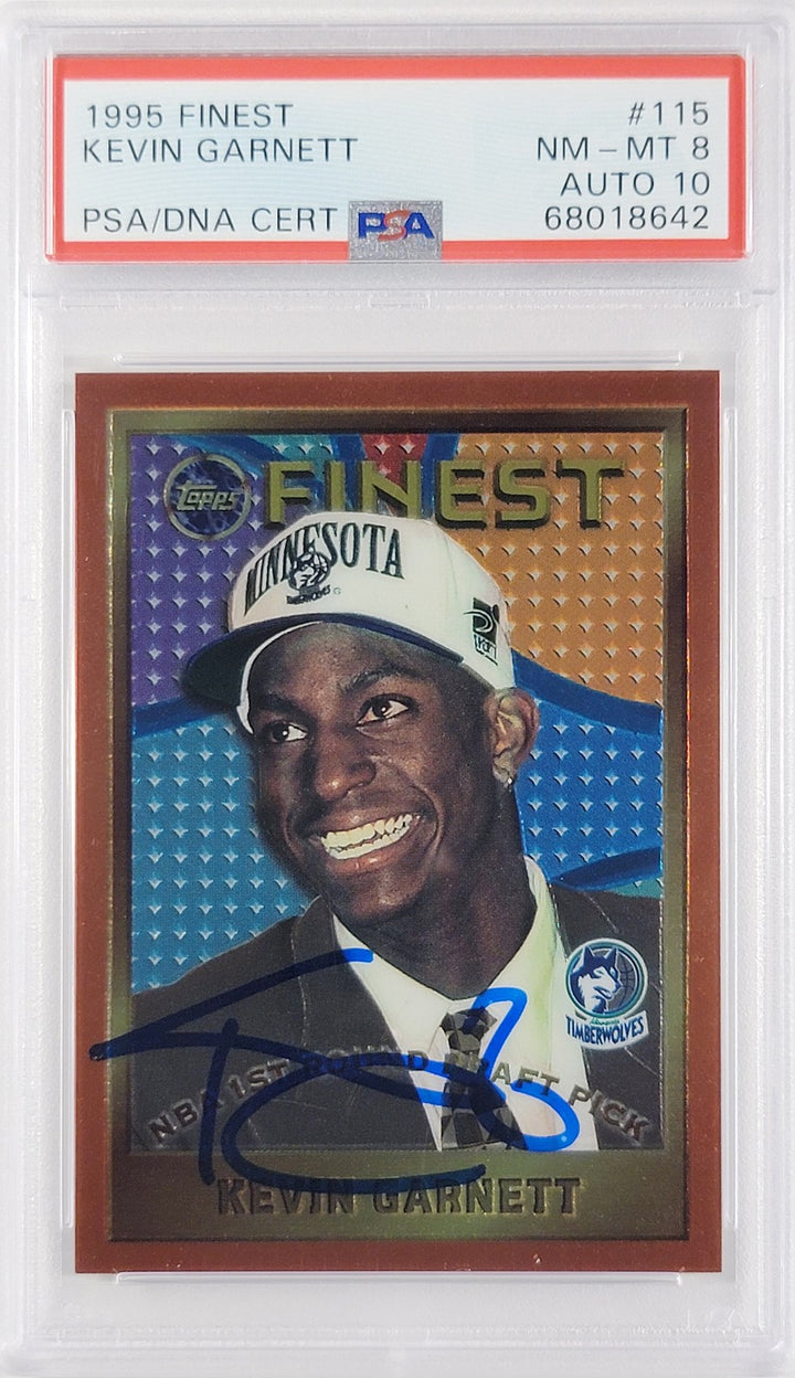 Kevin Garnett Auto 1995 Topps Finest RC 115 Timberwolves PSA 8 Auto 10 PSA/DNA