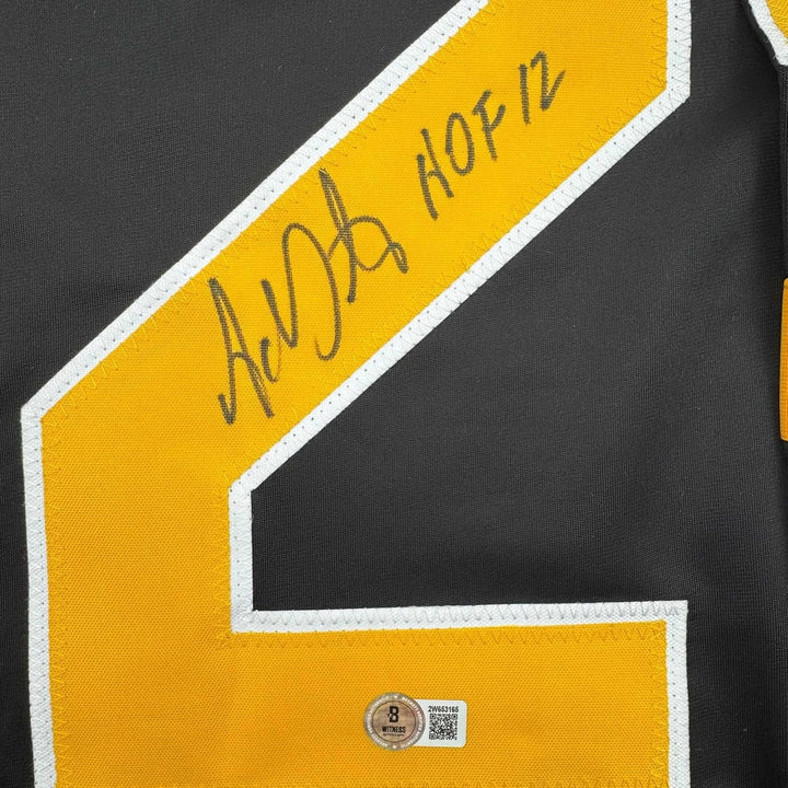 Framed Autographed/Signed Adam Oates 35x39 "HOF 12" Black Jersey BAS COA