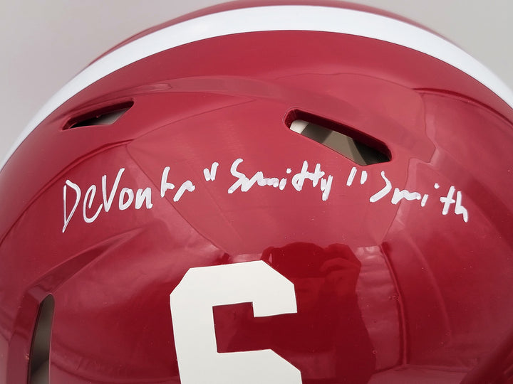 Devonta Smith Auto Alabama Crimson Tide Red FS Authentic Helmet Smitty Beckett