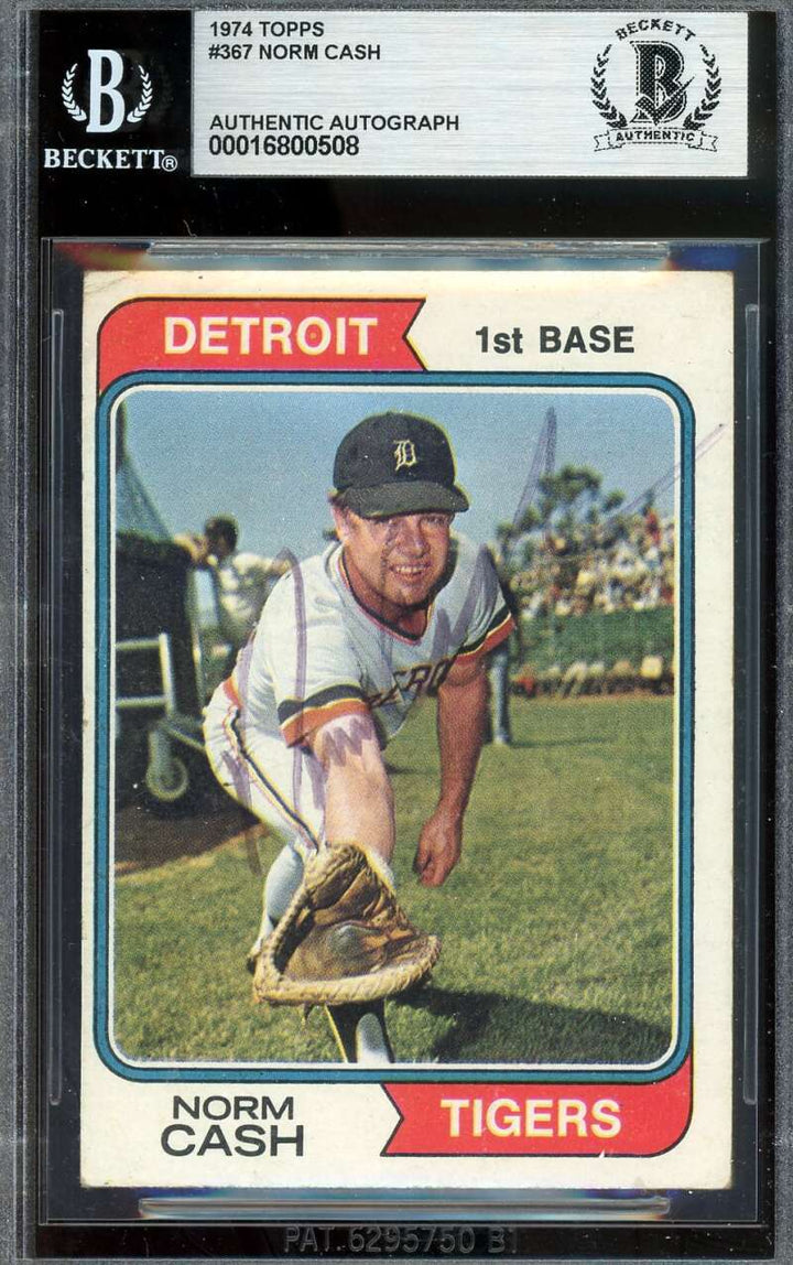 Norm Cash Beckett BAS Vintage Signed 1974 Topps Autograph