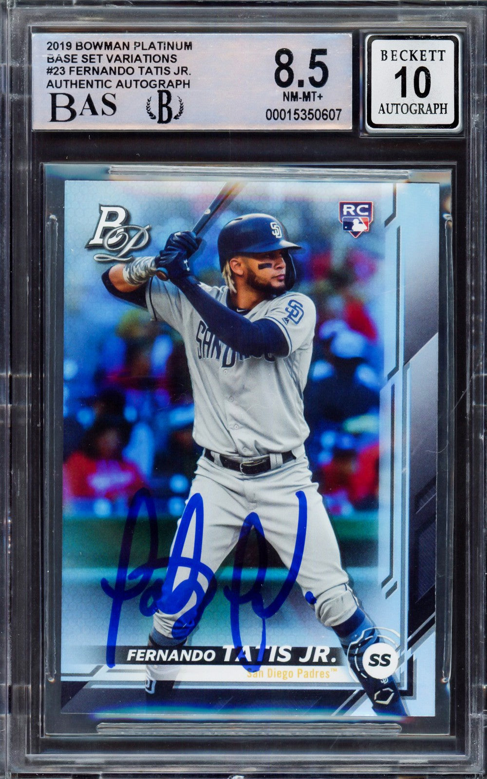 Fernando Tatis Jr Auto 2019 Bowman Platinum Variations RC 23 BGS 8.5 Sig 10 BAS