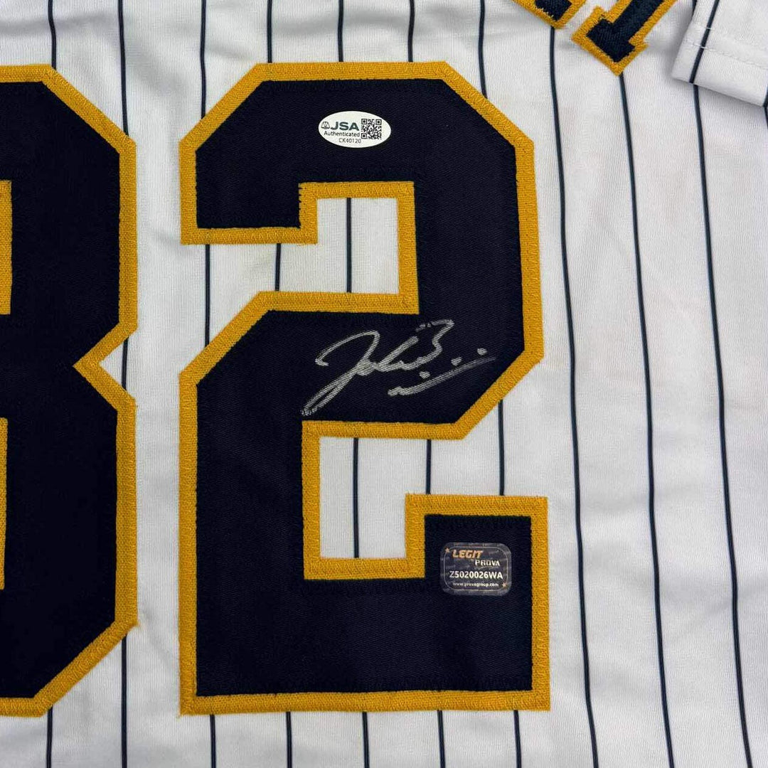 Framed Autographed/Signed Jacob Misiorowski 35x39 Milwaukee Pin Jersey JSA COA