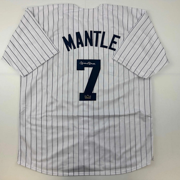 Facsimile Autographed Mickey Mantle New York Pinstripe Reprint Auto Jersey XL