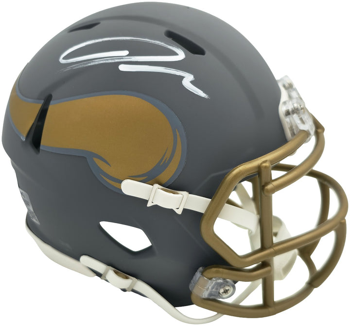 Jordan Addison Signed Vikings Slate Silver Speed Mini Helmet (In White) Beckett