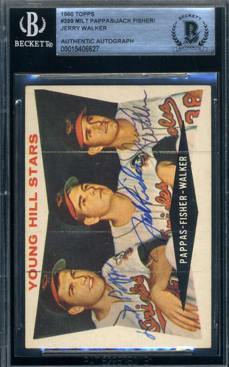 Milt Pappas Jack Fisher Jerry Walker Beckett Signed 1960 Topps Young Hill Stars