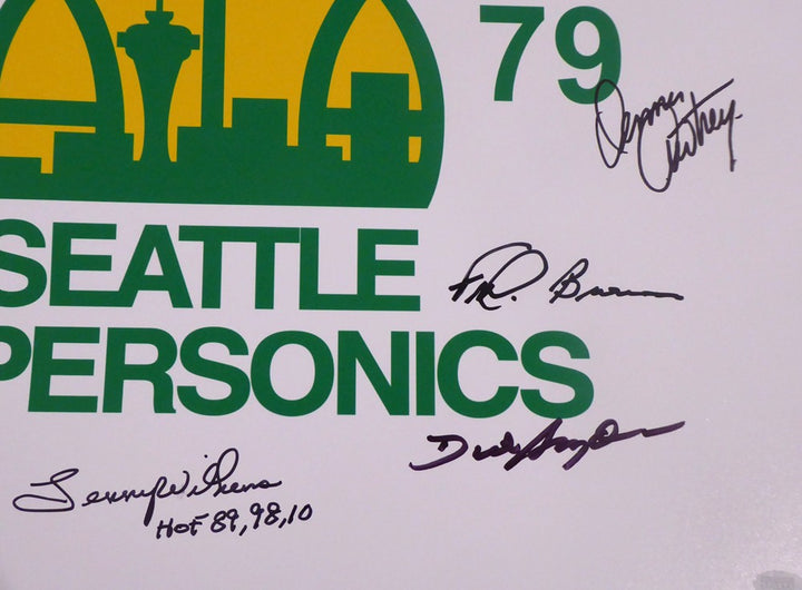 1978-79 NBA Champ Supersonics Auto 16x20 Photo 9 Sig Fred Brown, Lenny Wilkens