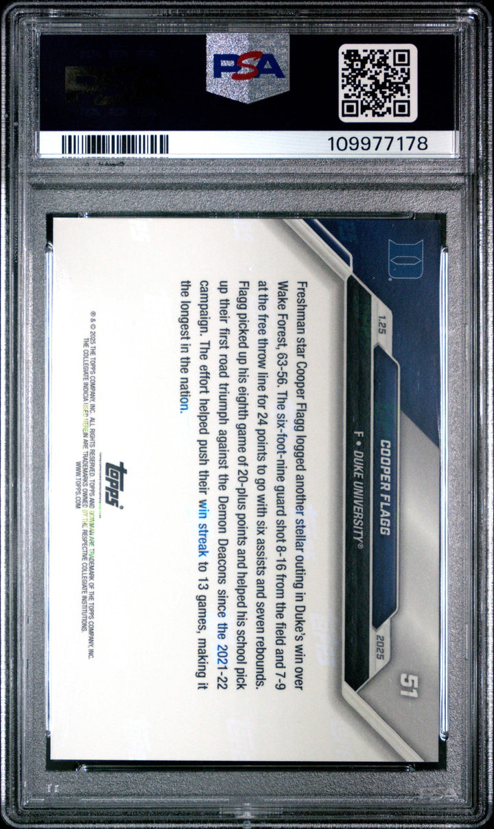 Graded 2024 Bowman U Now Cooper Flagg #51 Rookie Basketball Card PSA 10 Gem Mint