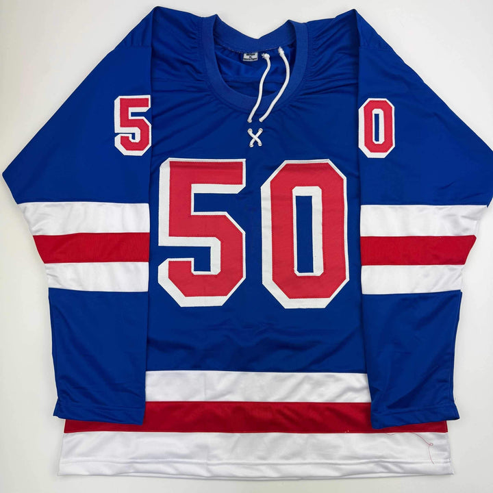 Autographed/Signed Will Cuylle New York Blue Hockey Jersey JSA COA