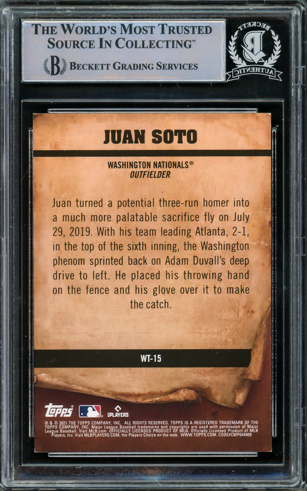 Juan Soto Autographed 2021 Topps Big League Wanted Card Yankees Beckett 15781729