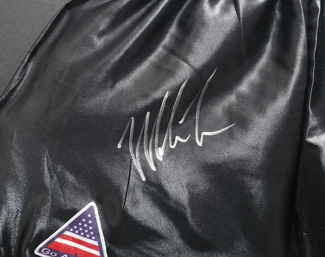 Mike Tyson Signed Framed Black Boxing Trunks Beckett BAS Witness