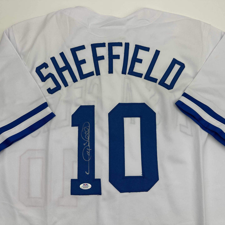 Autographed/Signed Gary Sheffield Los Angeles White Baseball Jersey PSA/DNA COA