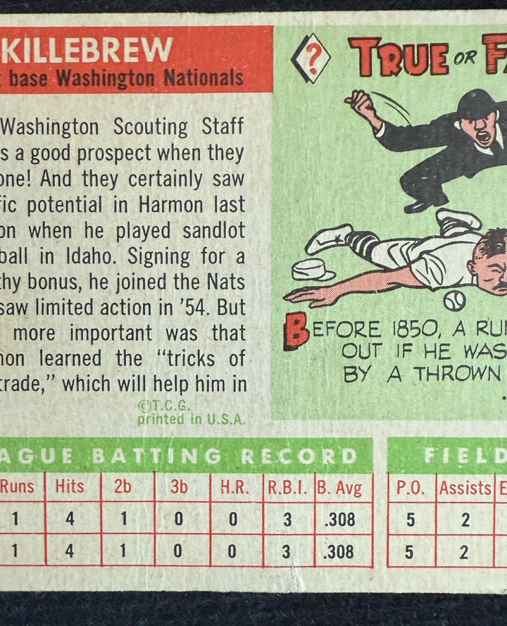1955 Topps #124 Harmon Killebrew RC VG+ Washington Senators HOF Twins Rookie