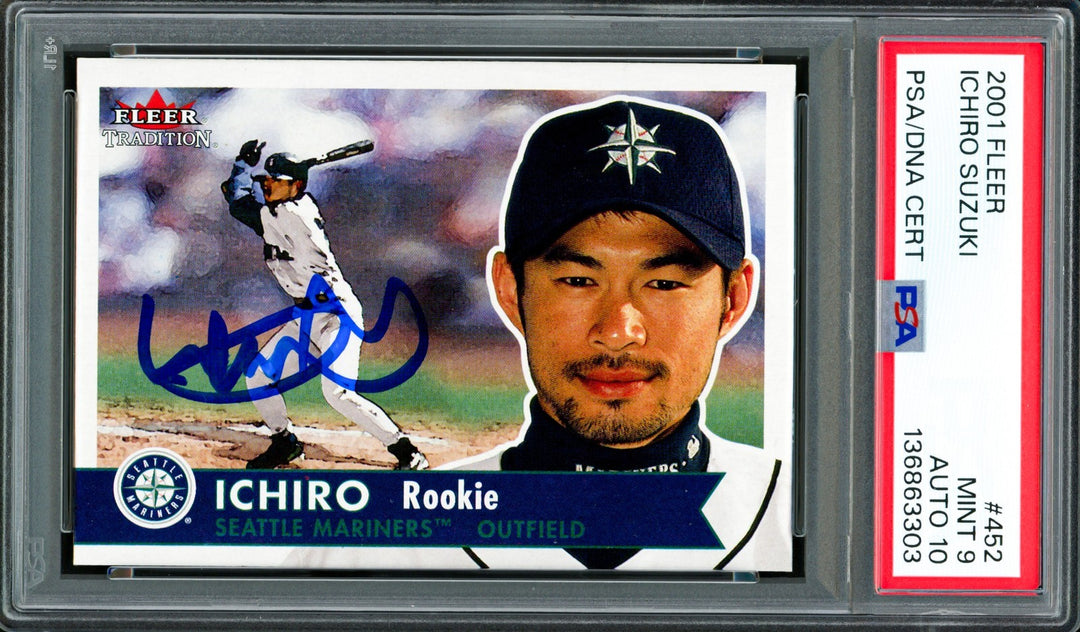 Ichiro Suzuki Signed 2001 Fleer Tradition RC 452 Mariners PSA 9 Sig 10 PSA/DNA