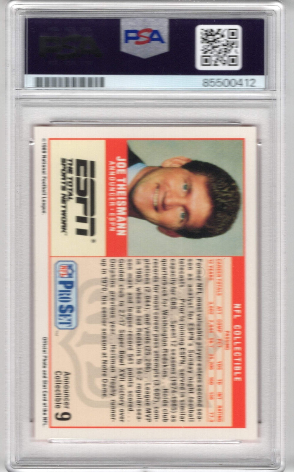 Joe Theismann 1989 Topps Pro Set Autographed Card PSA GEM MT 10 Auto Card