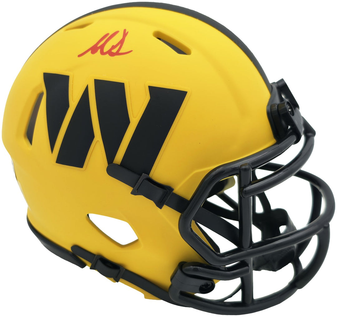 Mike Sainristil Signed Commanders Rave Yellow Speed Mini Helmet Beckett Witness