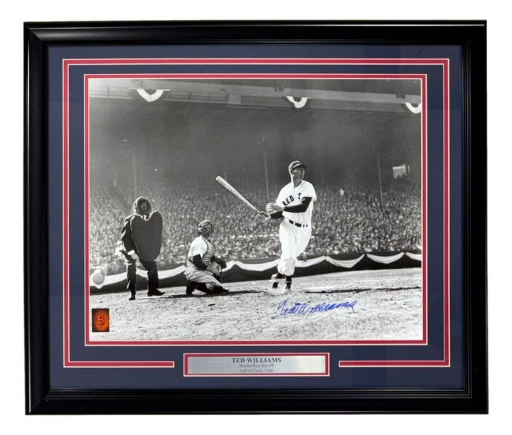 Ted Williams Signed Framed 16x20 Boston Red Sox Front Swing Photo PSA/DNA LOA