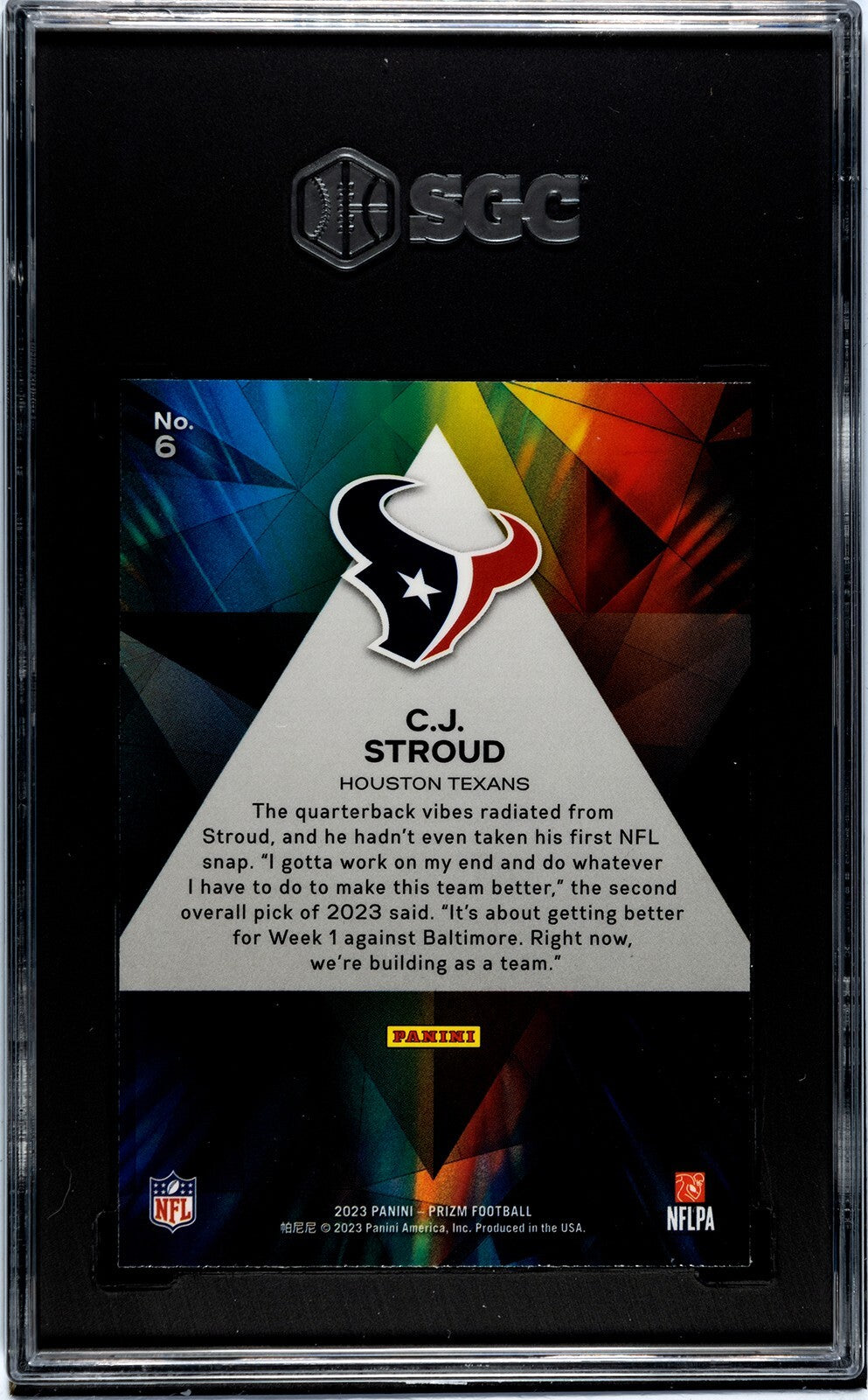 CJ/C.J. Stroud 2023 Panini Prizm Prizmatic Rookie Card (RC) #6- SGC Graded 9 Min