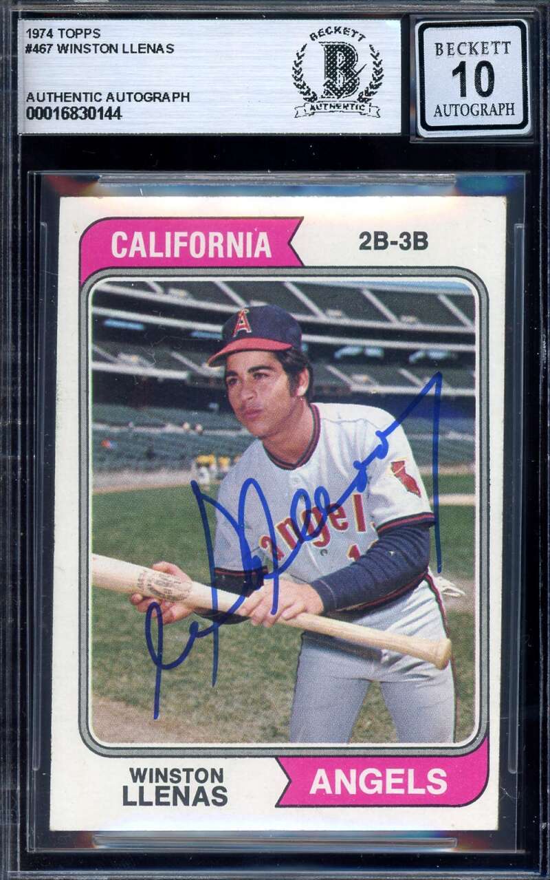 Winston Llenas Gem Mint 10 Beckett BAS Signed 1974 Topps Autograph