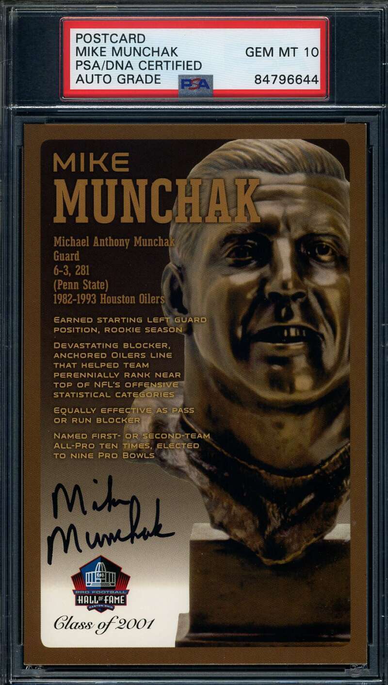 Mike Munchak Gem Mint 10 PSA DNA Signed HOF Bronze Bust Postcard Autograph