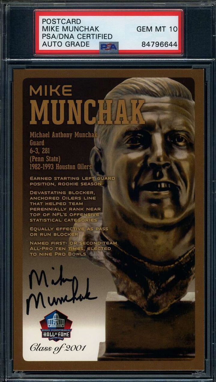 Mike Munchak Gem Mint 10 PSA DNA Signed HOF Bronze Bust Postcard Autograph