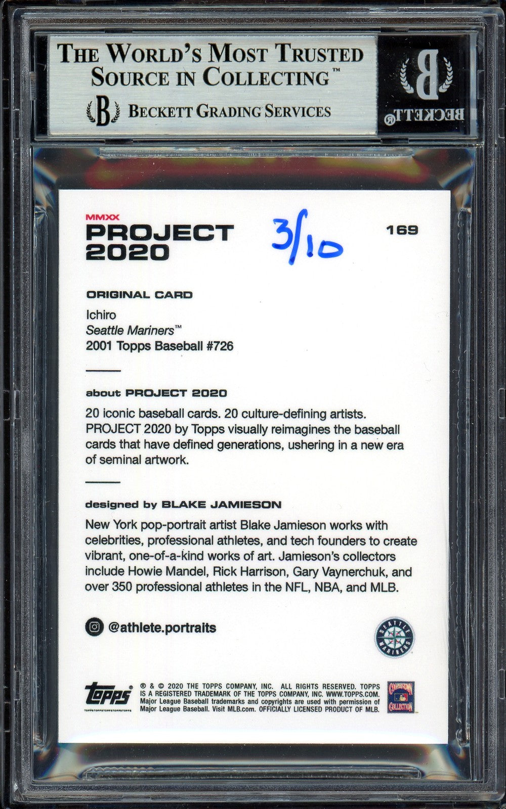 Ichiro Suzuki Auto Topps Project 2020 Blake Jamieson Card 169 Mariners /10 BAS