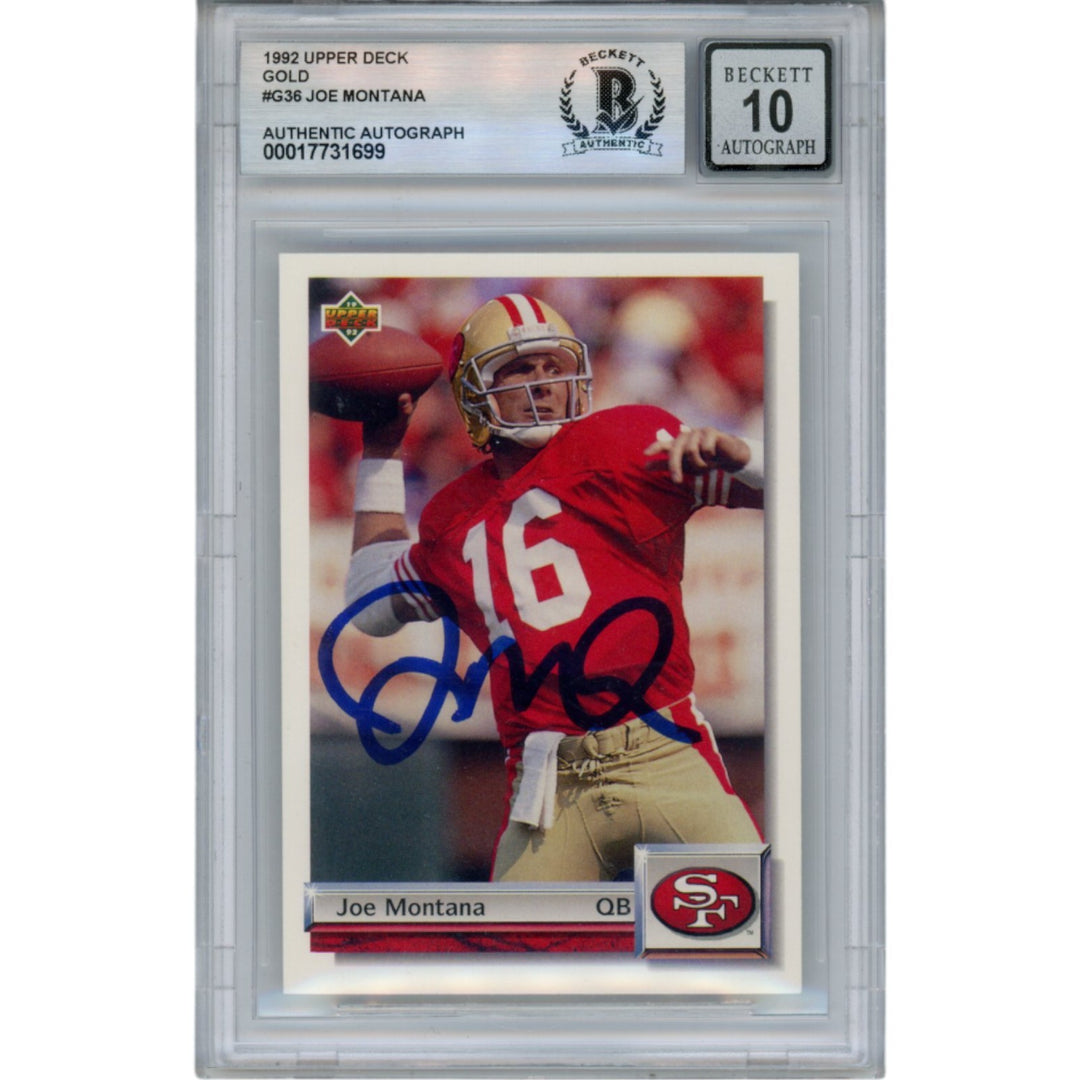 Joe Montana Autographed 1992 Upper Deck #G36 Slab Trading Card Beckett 49948