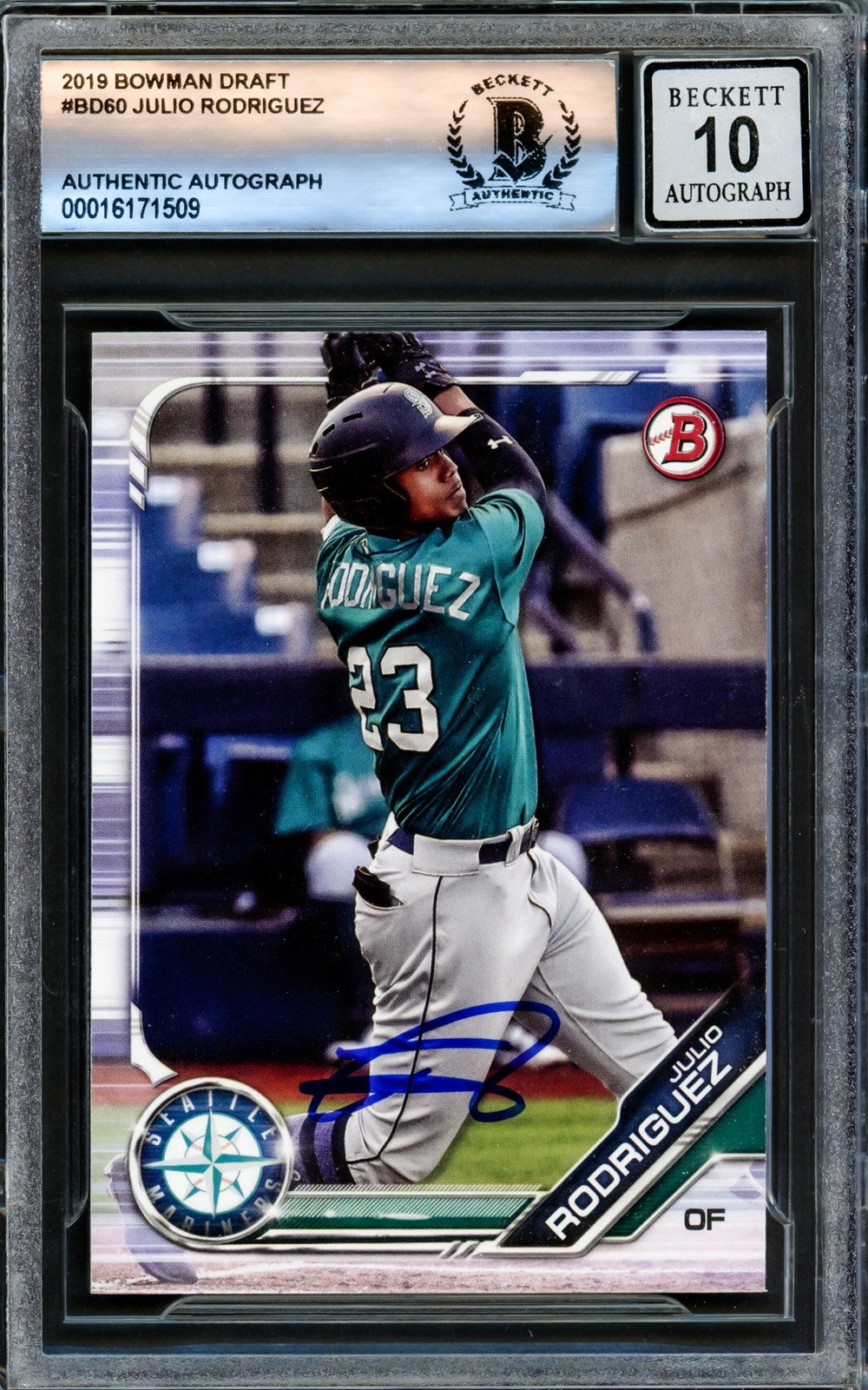 Julio Rodriguez Signed 2019 Bowman Draft RC BD60 Mariners Auto GM 10 Beckett