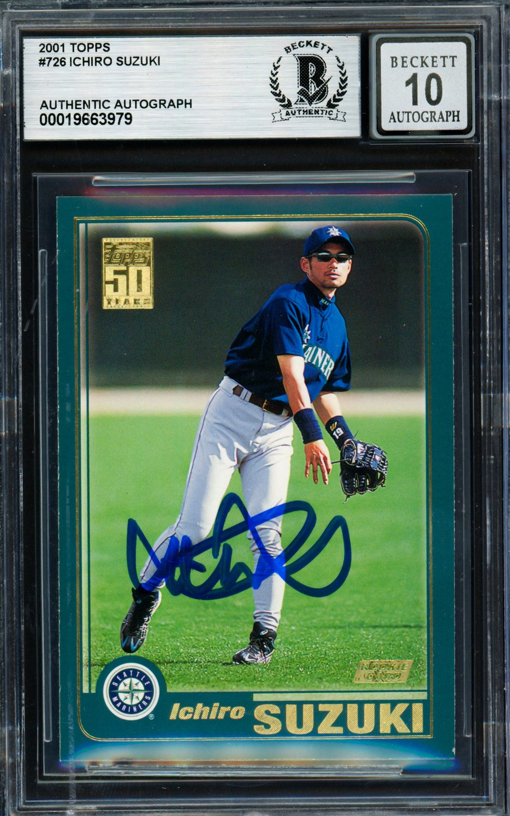 Ichiro Suzuki Signed 2001 Topps RC 726 Seattle Mariners Auto GM 10 Beckett