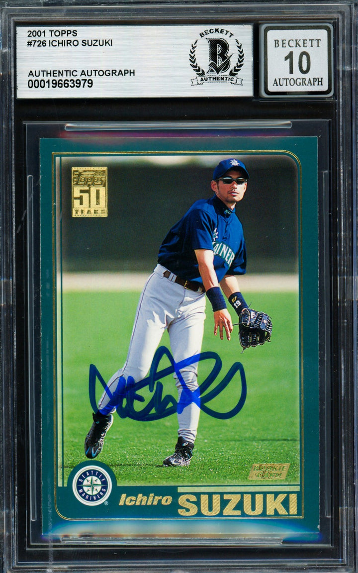 Ichiro Suzuki Signed 2001 Topps RC 726 Seattle Mariners Auto GM 10 Beckett